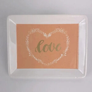 Graphic pink ceramic love square ring holder jewelry  trinket plate dresser